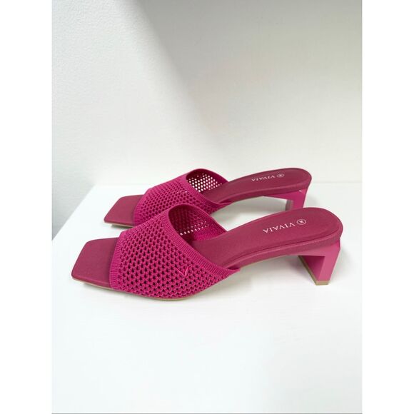 Vivaia Square-Toe Block Heel Slide Mule Juliet Pitaya Mesh Hot Pink 9.5 41 - Picture 1 of 6